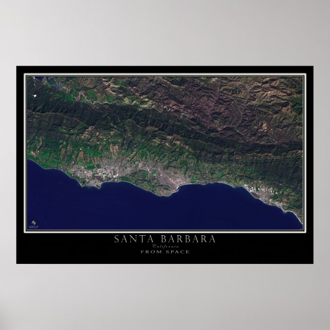 Santa Barbara California Satellite Poster Map (Front)