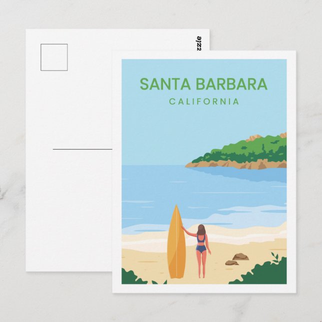 Santa Barbara California Travel Place Illustration Postcard (Front/Back)