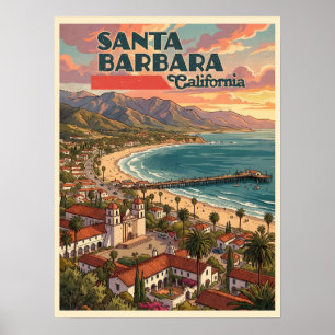Santa Barbara California Vintage Travel Poster