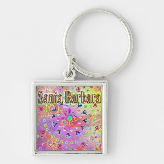Santa Barbara Lucky Golden Keychian Key Ring (Front)