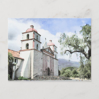 Santa Barbara Mission Watercolor Postcard