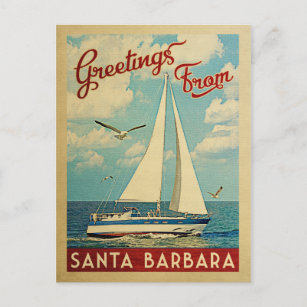 Santa Barbara Postcard Sailboat Vintage California