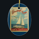 Santa Barbara Sailboat Vintage Travel California Ceramic Tree Decoration<br><div class="desc">This Greetings From Santa Barbara California vintage travel nautical design features a boat sailing on the water with seagulls and a blue sky filled with gorgeous puffy white clouds.</div>