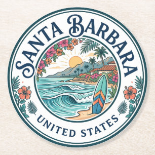 Santa Barbara Surfboards California Round Paper Coaster