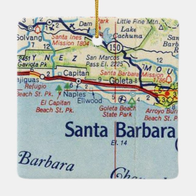 Santa Barbara Vintage Map Ceramic Ornament (Back)