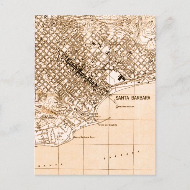 Santa Barbara vintage map vertical postcard (Front)