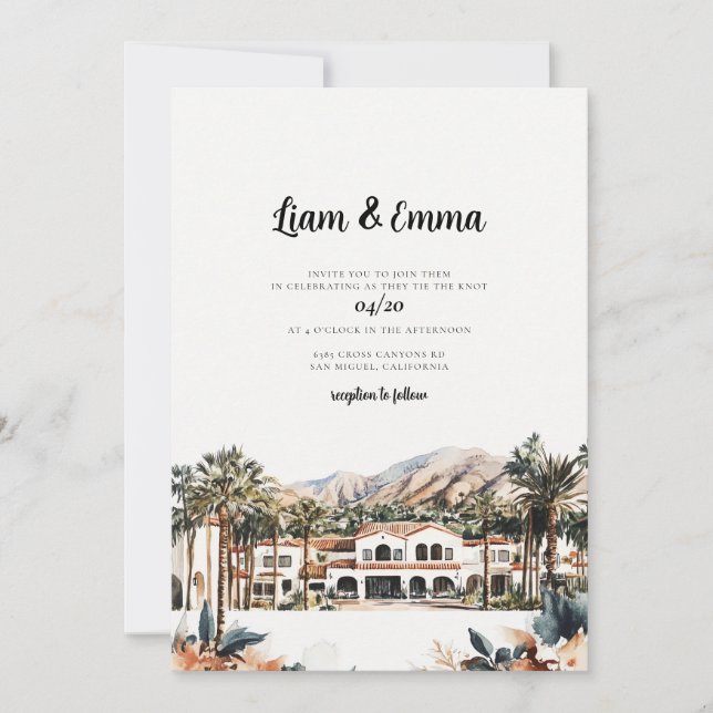 Santa Barbara Watercolor Wedding Destination Invitation (Front)