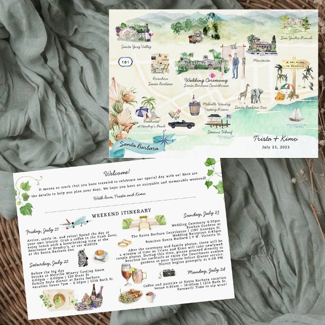 Santa Barbara | Wedding Weekend Itinerary Map Invitation (Creator Uploaded)