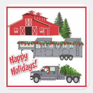 Santa Barn Truck Horse Trailer Christmas Square Sticker