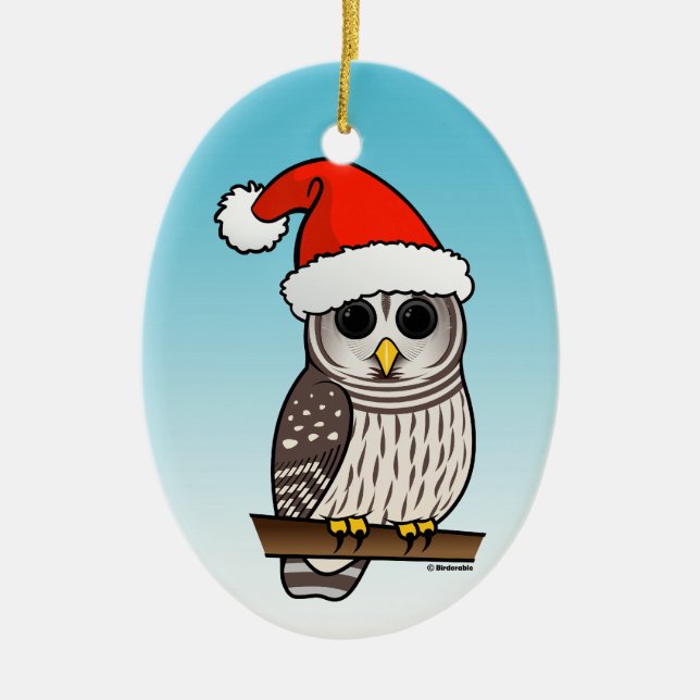Santa Barred Owl Christmas Ceramic Tree Decoration (Front)