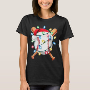 Santa Baseball Player Santa Hat Men Boys Christmas T-Shirt