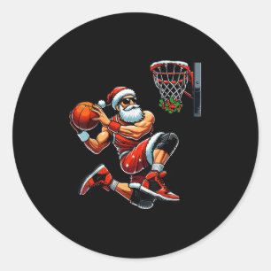 Santa Basketball Player Dunking Xmas Christmas Bas Classic Round Sticker