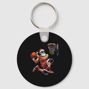 Santa Basketball Player Dunking Xmas Christmas Bas Key Ring