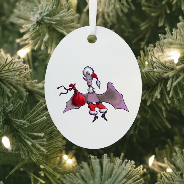 Santa Bat oval metal ornament (Insitu)