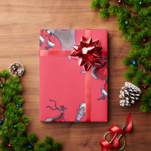 Santa Bat red glossy wrapping paper medium