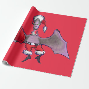 Santa Bat red matte wrapping paper large