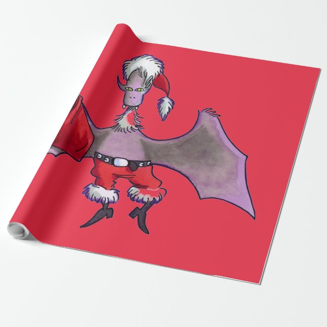 Santa Bat red matte wrapping paper large (Unrolled)
