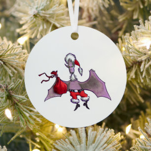 Santa Bat round metal ornament