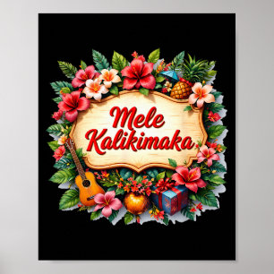 Santa Beach Mele Kalikimaka Hawaiian Tail Party Poster