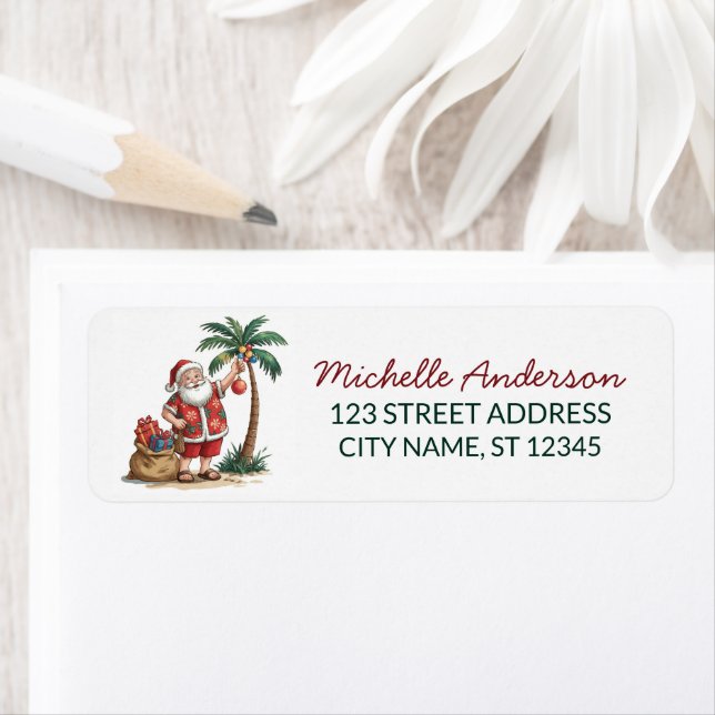 Santa Beach tropical Hawaiian Palm Return Address (Insitu)