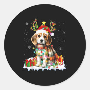 Santa Beagle Christmas Lights Funny Reindeer Dog X Classic Round Sticker