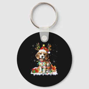 Santa Beagle Christmas Lights Funny Reindeer Dog X Key Ring