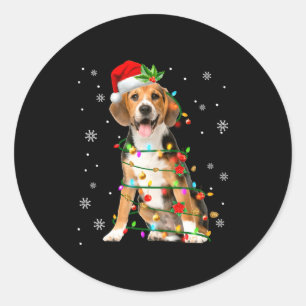 Santa Beagle Christmas Lights Xmas Dog Lover Men W Classic Round Sticker