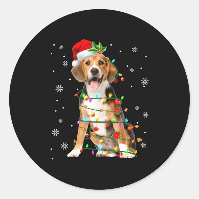 Santa Beagle Christmas Lights Xmas Dog Lover Men W Classic Round Sticker (Front)