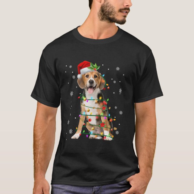 Santa Beagle Christmas Lights Xmas Dog Lover Men W T-Shirt (Front)