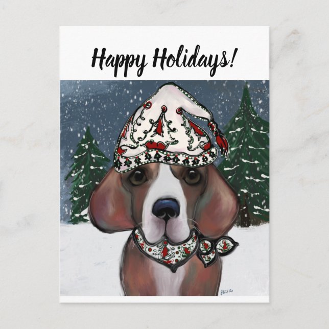 SANTA BEAGLE  HOLIDAY POSTCARD (Front)