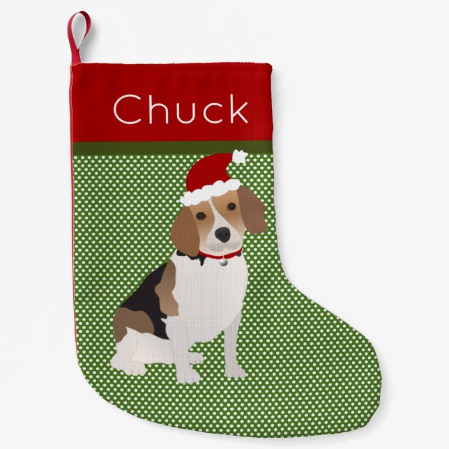 Santa Beagle Personalised Small Christmas Stocking (Front)