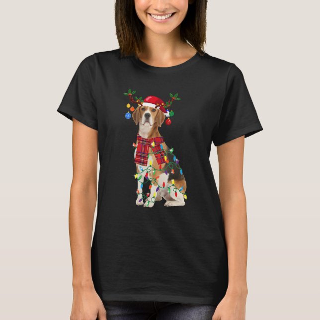 Santa Beagle Reindeer Light Christmas T-Shirt (Front)