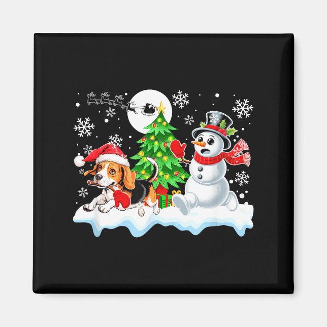 Santa Beagle Snowman Running Friends Christmas Own Magnet (Front)