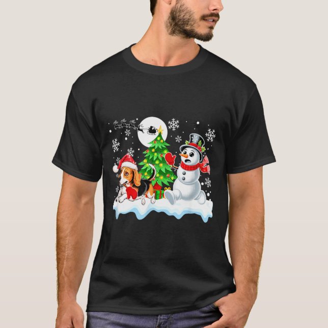 Santa Beagle Snowman Running Friends Christmas Own T-Shirt (Front)