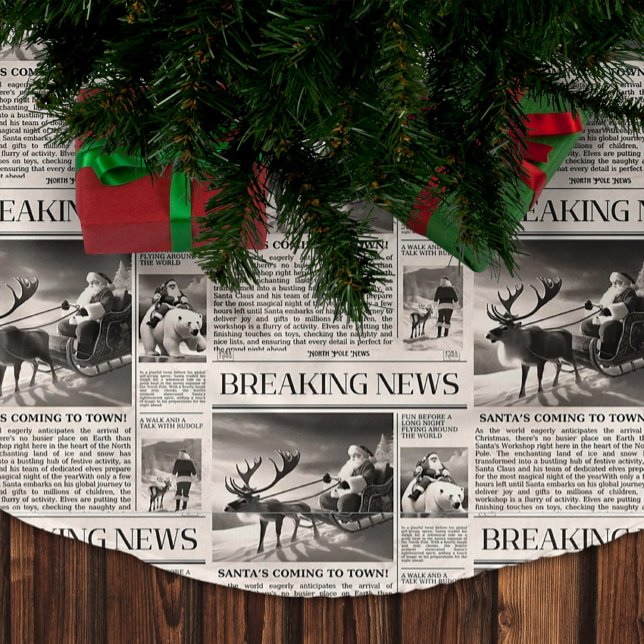 Santa Bear Breaking News Newspaper Christmas Deer Brushed Polyester Tree Skirt (Creator Uploaded)