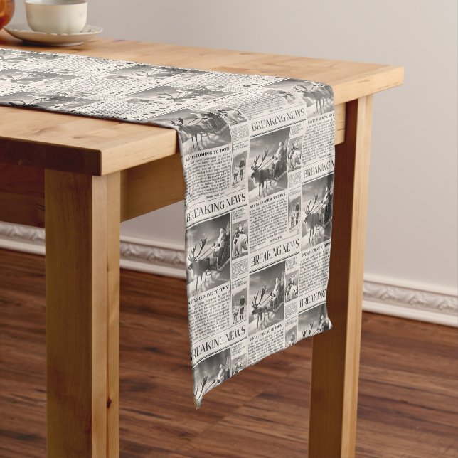 Santa Bear Breaking News Newspaper Christmas Deer Short Table Runner (In Situ)