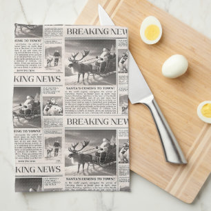 Santa Bear Breaking News Newspaper Christmas Deer Tea Towel