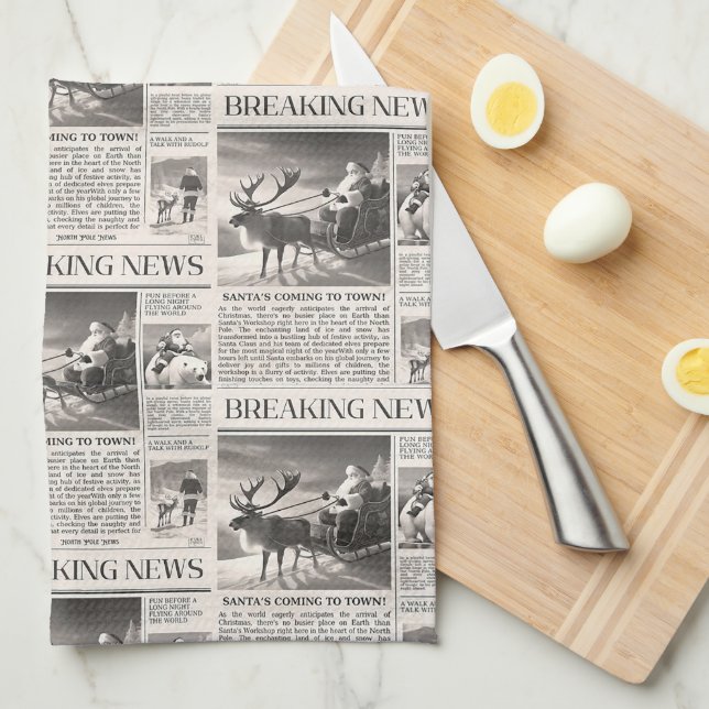 Santa Bear Breaking News Newspaper Christmas Deer Tea Towel (Quarter Fold)