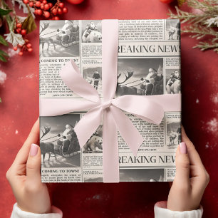 Santa Bear Breaking News Newspaper Christmas Deer Wrapping Paper