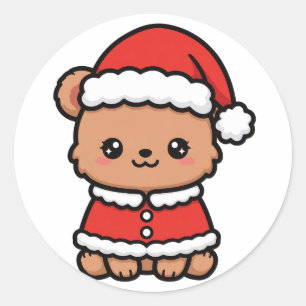 Santa Bear Cub Christmas Classic Round Sticker