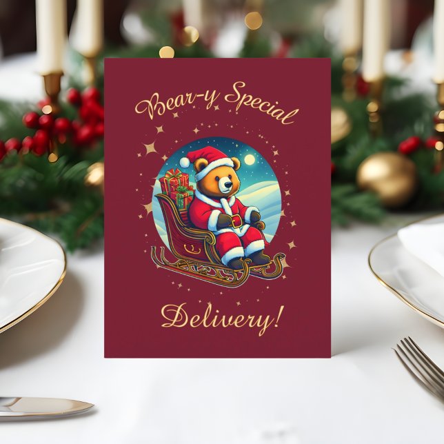 Santa Bear’s Sleigh Festive Wishes Holiday Postcard (Creator Uploaded)