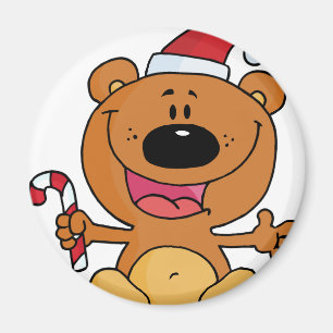 Santa Bear with Candy Cane Magnet