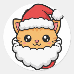 Santa Beard Kitten Christmas Round Sticker