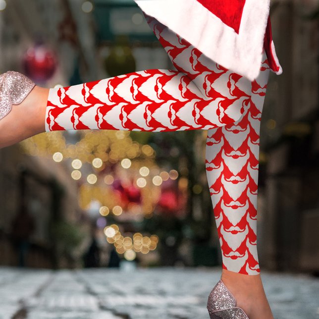Santa beard patterned red white christmas leggings (Creator Uploaded)