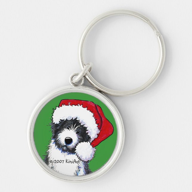 Santa Bearded Collie Gifts Key Ring (Front)