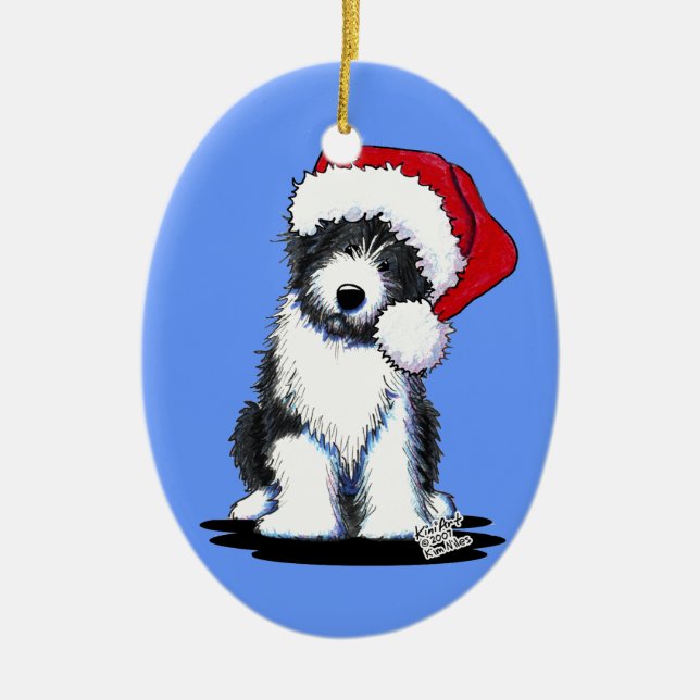 Santa Bearded Collie Oval Ornament (Front)