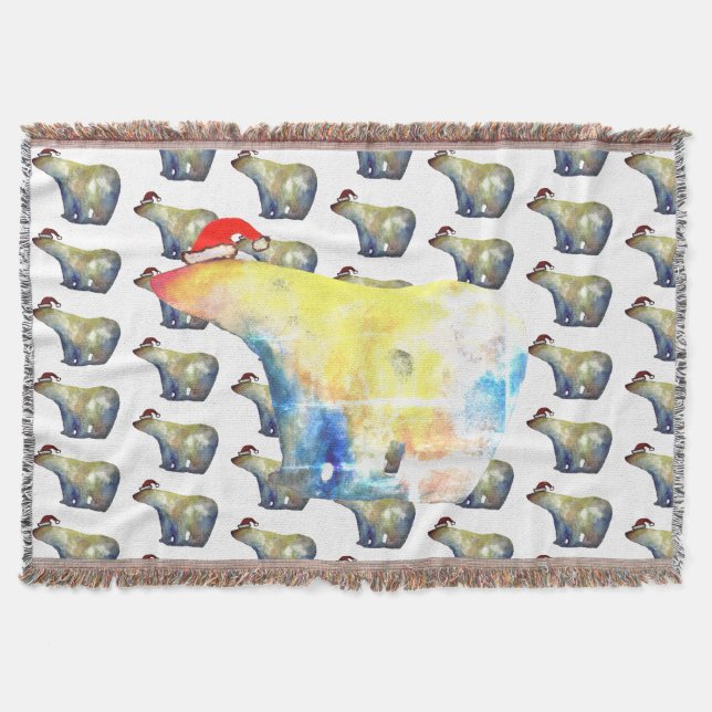 Santa Bears Watercolor Art Throw Blanket (Front)