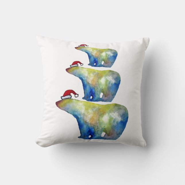 Santa Bears Watercolor Cushion (Front)