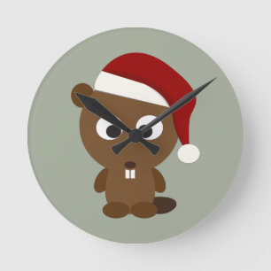Santa Beaver Round Clock