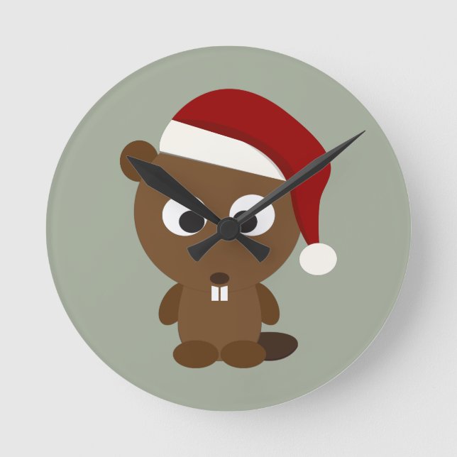 Santa Beaver Round Clock (Front)